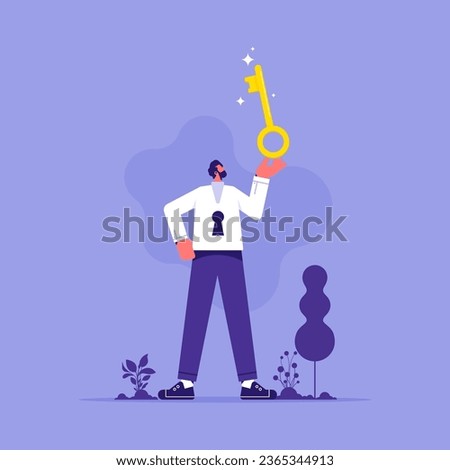 Unlocking your potential go beyond the limits, release negative thoughts, businessman holds a giant key to unlock himself