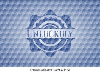 Unluckily blue emblem with geometric pattern.