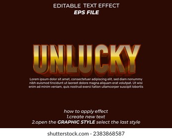 unlucky text effect, font editable, typography, 3d text. vector template