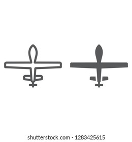 Unmanned aerial line and glyph icon, military and vehicle, drone sign, vector graphics, a linear pattern on a white background, eps 10.