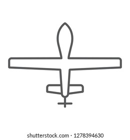 Unmanned aerial thin line icon, military and vehicle, drone sign, vector graphics, a linear pattern on a white background, eps 10.