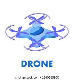 Unmanned Aerial Vehicle Isometric Illustration. Isolated Aircraft with four Propellers. Flat Drone, UAV for Spying, Photographing. Express Delivery Equipment. Flying Hi-Tech Aero Transportation Device