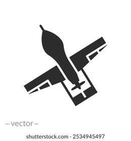 unmanned aerial vehicle, military drone icon, flat vector illustration