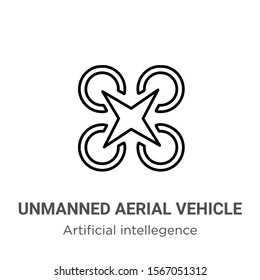 Unmanned aerial vehicle outline vector icon. Thin line black unmanned aerial vehicle icon, flat vector simple element illustration from editable artificial intellegence and future technology concept 