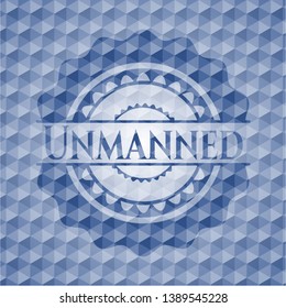 Unmanned blue badge with geometric pattern background. Vector Illustration. Detailed.