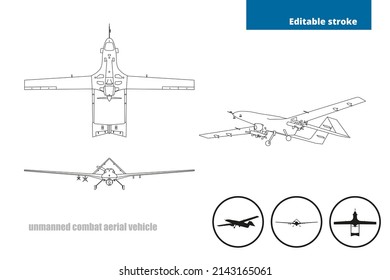 Unmanned Combat Aerial Vehicle, Icon, Editable Stroke 