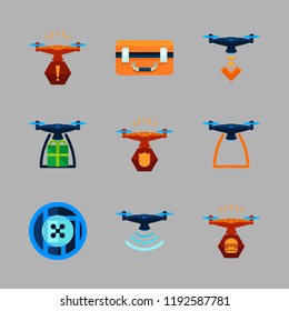 unmanned icon set. vector set about drone case and drone icons set.