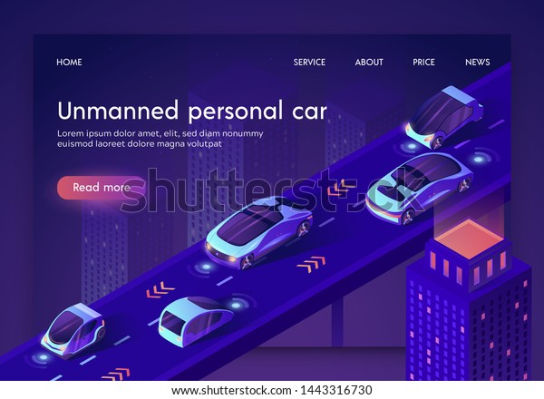 Unmanned Personal Car Neon Banner. People\
Safe Driverless Artificial Intelligent Auto Transport\
System.Vehicles with Automated Radar GPS Detector, Modern Advanced\
Car. Isometric 3d Vector\
Illustration