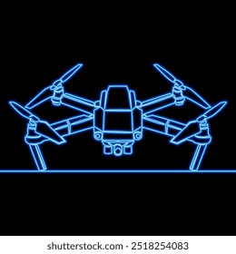 Concepto de Ilustración vectorial de resplandor de neón de icono de dron de quadcopter no tripulado