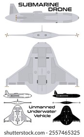 Unmanned underwater vehicle drone submarine USA vector illustration