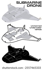 Unmanned underwater vehicle drone submarine 3D USA vector illustration