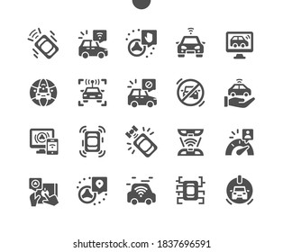 Unmanned vehicle with automatic self-driving system. Autonomous smart car. Self driving car. Vector Solid Icons. Simple Pictogram