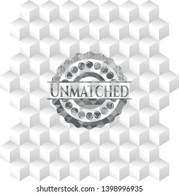 Unmatched grey emblem with geometric cube white background