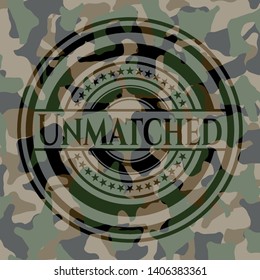 Unmatched written on a camo texture. Vector Illustration. Detailed.