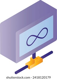 concepto isométrico de conexión de ancho de banda sin medir, diseño de iconos vectores de alta velocidad, signo infinito, símbolo de servicios de computación en nube y alojamiento web, signo de conexión T1