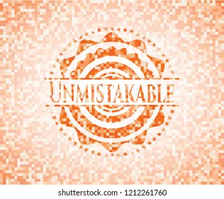 Unmistakable orange tile background illustration. Square geometric mosaic seamless pattern with emblem inside.