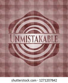 Unmistakable red seamless emblem with geometric pattern background.