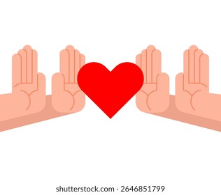Unnecessary love. Man refuses to accept heart. Hands make refusal of love.