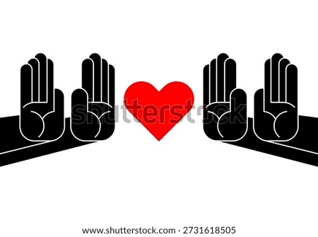 Unnecessary love. Man refuses to accept heart. Hands make refusal of love.