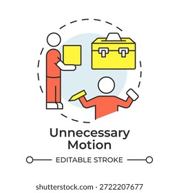 Unnecessary motion multi color concept icon. Task management, product maintenance. Workflow control. Round shape line illustration. Abstract idea. Graphic design. Easy to use in article, infographic