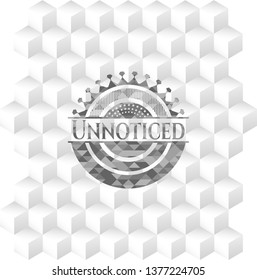 Unnoticed grey badge with geometric cube white background
