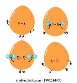 unny cute happy egg characters bundle set. Vector kawaii line cartoon style illustration. Cute egg mascot character collection