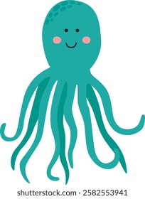 unny hand drawn octopus illustration. Cute smiling childish character isolated on white background