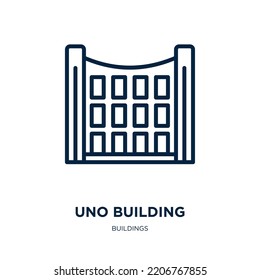 uno building icon from buildings collection. Thin linear uno building, capital, islamic outline icon isolated on white background. Line vector uno building sign, symbol for web and mobile