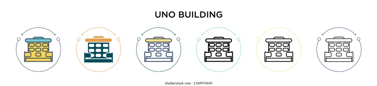 Uno building icon in filled, thin line, outline and stroke style. Vector illustration of two colored and black uno building vector icons designs can be used for mobile, ui, web