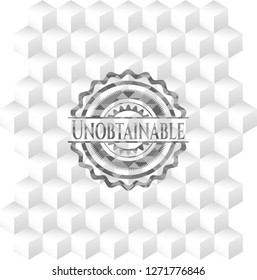 Unobtainable grey emblem with geometric cube white background