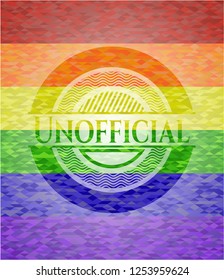 Unofficial emblem on mosaic background with the colors of the LGBT flag