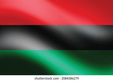 Unofficial pan-African or UNIA flag with folds. EPS10 vector.