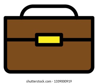 A unopened bag or box of brown color made out of wood with handle and a bright yellow square buckle vector color drawing or illustration 