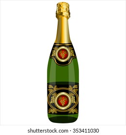 an unopened bottle of champagne on a white background vector