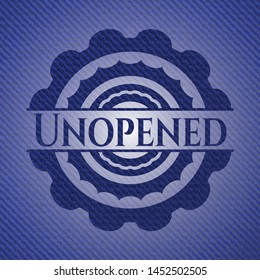 Unopened emblem with denim high quality background. Vector Illustration. Detailed.