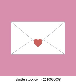 Unopened Valentine's Secret Admirer Letter in a White Envelope and a Red Heart Seal. Valentine's Mailed Card that is part of a set.