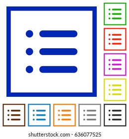 Unordered list flat color icons in square frames on white background