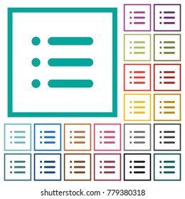 Unordered list flat color icons with quadrant frames on white background