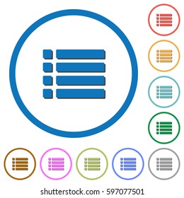 Unordered list flat color vector icons with shadows in round outlines on white background