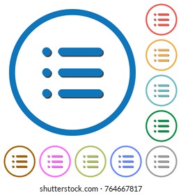 Unordered list flat color vector icons with shadows in round outlines on white background