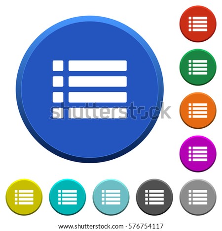 Unordered list round color beveled buttons with smooth surfaces and flat white icons