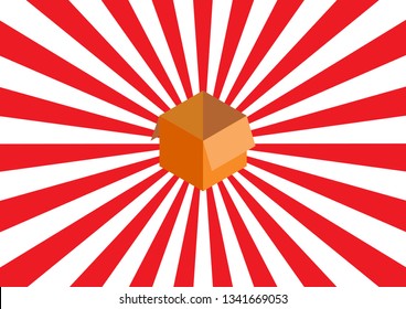 Unpack box on red ray japanese background style for new highlight item or product