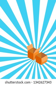 Unpack boxes on blue sky ray japanese background style for new highlight item or product