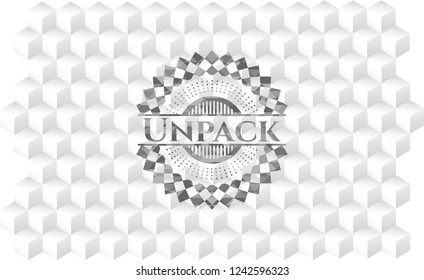 Unpack grey emblem with cube white background