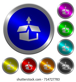 Unpack icons on round luminous coin-like color steel buttons