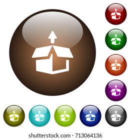 Unpack white icons on round color glass buttons