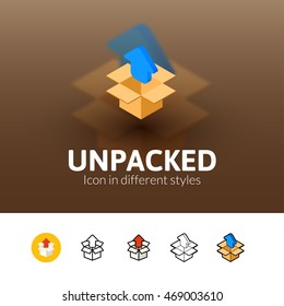 Unpacked color icon, vector symbol in flat, outline and isometric style isolated on blur background