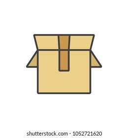 Unpacked delivery box flat line colored icon.