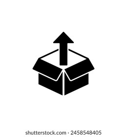 Auspacken Box flache Vektorgrafik Symbol. Einfaches durchgezogenes Symbol auf weißem Hintergrund. Entpacken von Box-Zeichen-Design-Vorlage für Web- und mobiles Benutzeroberflächenelement