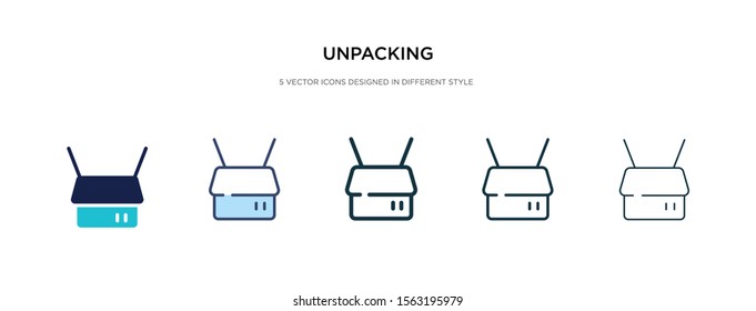 unpacking icon in different style vector illustration. two colored and black unpacking vector icons designed in filled, outline, line and stroke style can be used for web, mobile, ui